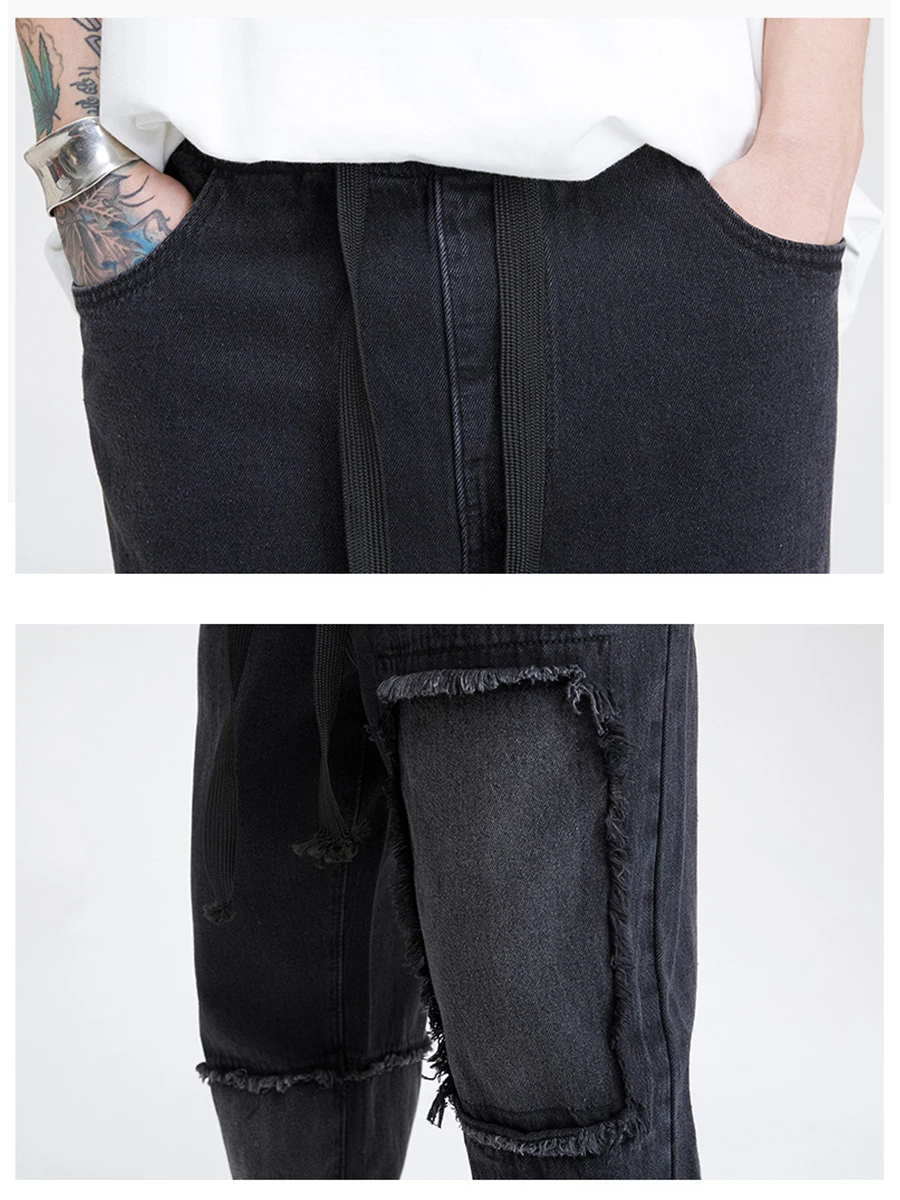 Four Seasons Men's Jeans Dark High Street Retro Loose Straight Wide Leg Pants Streetwear Y2K Men Jeans Ins Hot Men's Clothing