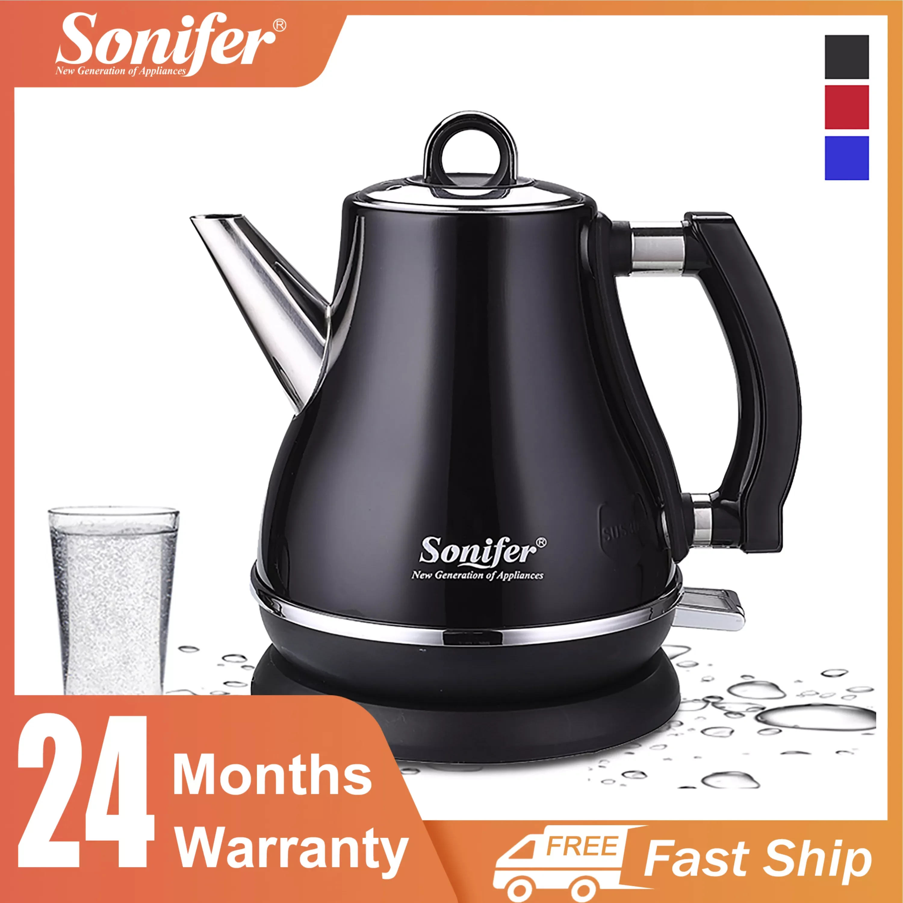 

1.2L Colorful 304 Stainless Steel Electric Kettle 1500W Household 220V Quick Heating Electric Boiling Tea Pot Sonifer