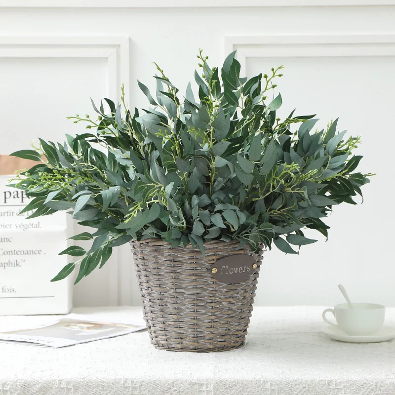 

Silk Artificial Willow Bouquet Fake Green Leaves for Wedding Home Garden Vase Decoration Jungle Party DIY Foliage Plants Wreath