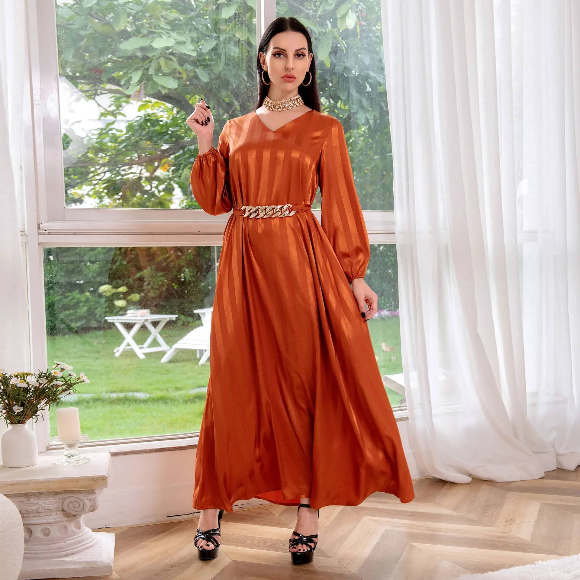 Женское платье-макси с длинным рукавом, в мусульманском стиле