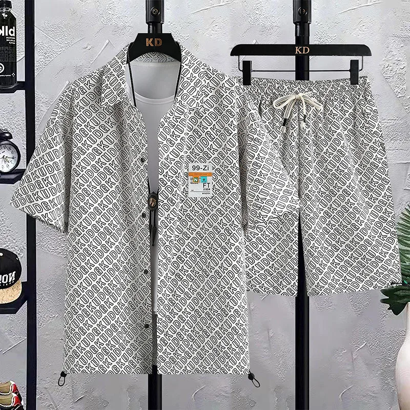 

Summer Fashion Trend Men's Letters Two Pieces Set Short-sleeved Shirts+Shorts High Quality Men Suits Casual Tracksuit Male
