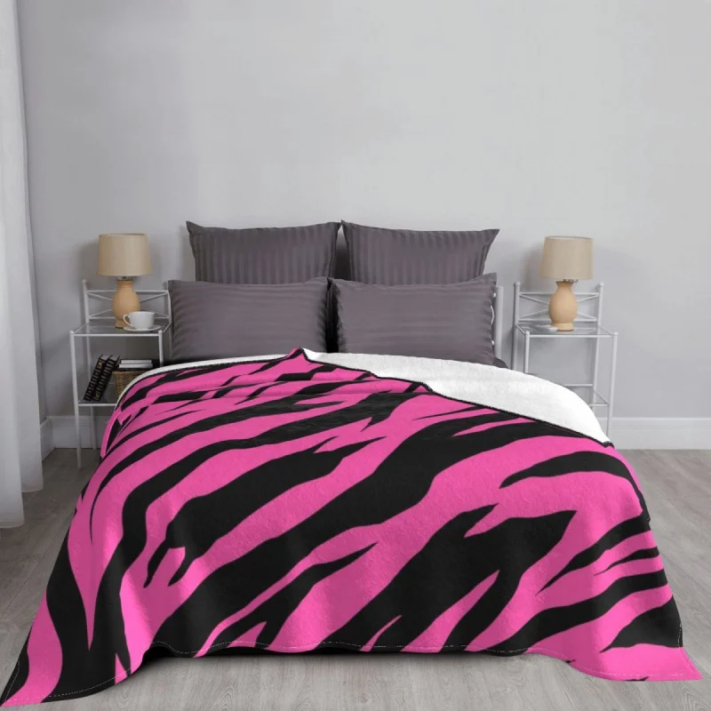

Zebra Tiger Print Pink Blanket Animal Stripes Pattern Plush Thick Flannel Fleece Throw Blanket For Sofa Bedspread Quilt