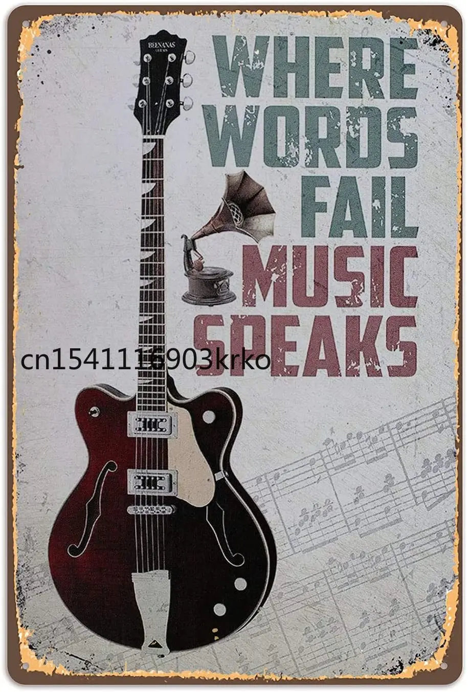 

Music Guitar Metal Tin Sign Vintage Where Words Fail Music Speaks Tin Sign Wall Decor for Home Bar Decor Gifts 12x16 Inch