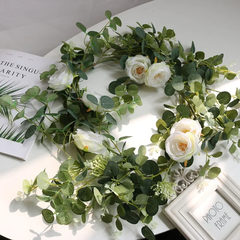 

silk artificial rose vine hanging flowers for wall decoration rattan fake plants leaves garland romantic wedding home decoration