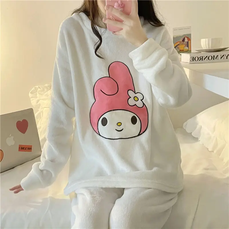 New coral velvet pajamas women's autumn and winter ins style cute sweet flannel loungewear set