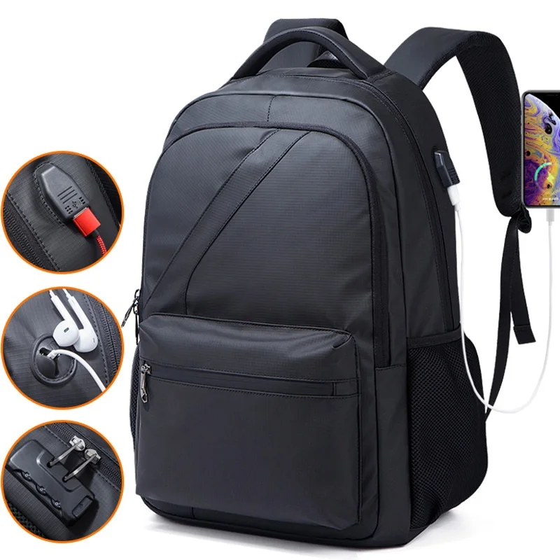 Backpack Men's Outdoor Luggage Bag USB Charging Schoolbag Large Capacity Travel Computer Bag with Anti-theft Combination Lock