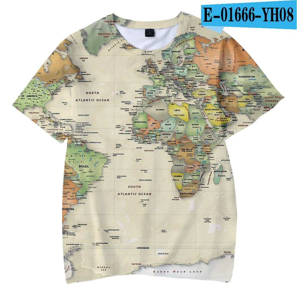 

New World Map T Shirt Fashion Funny Design T Shirt Men Women Summer High Quality Short Sleeve Tee Kids World Map Print T-shirt