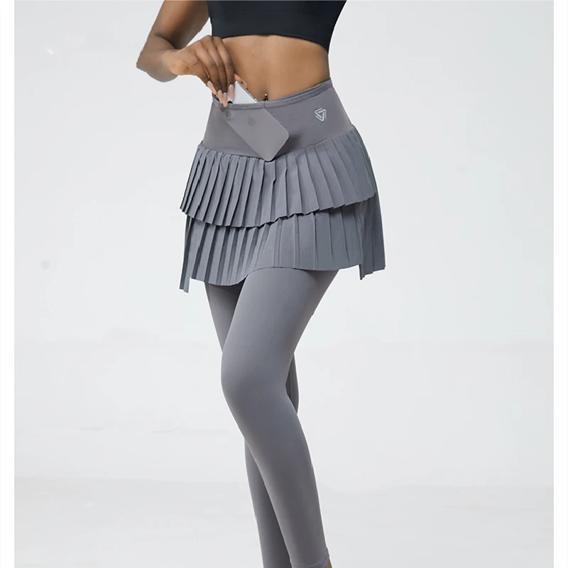 

Женская двухслойная плиссированная юбка с высокой талией, леггинсы для тренажерного зала, фитнеса, бега, йоги, спортивные юбки для гольфа и тенниса, юбка-обманка + штаны