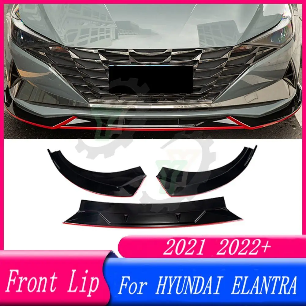 3PCS Car Front Bumper Lip Spoiler Splitter Diffuser Detachable Body Kit Cover Guard For HYUNDAI ELANTRA 2021 2022+