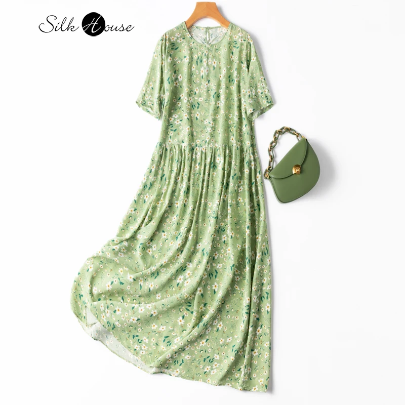 

Летнее освежающее праздничное платье, 100% натуральный шелк тутового шелкопряда, удлиненное женское платье из большого шелка