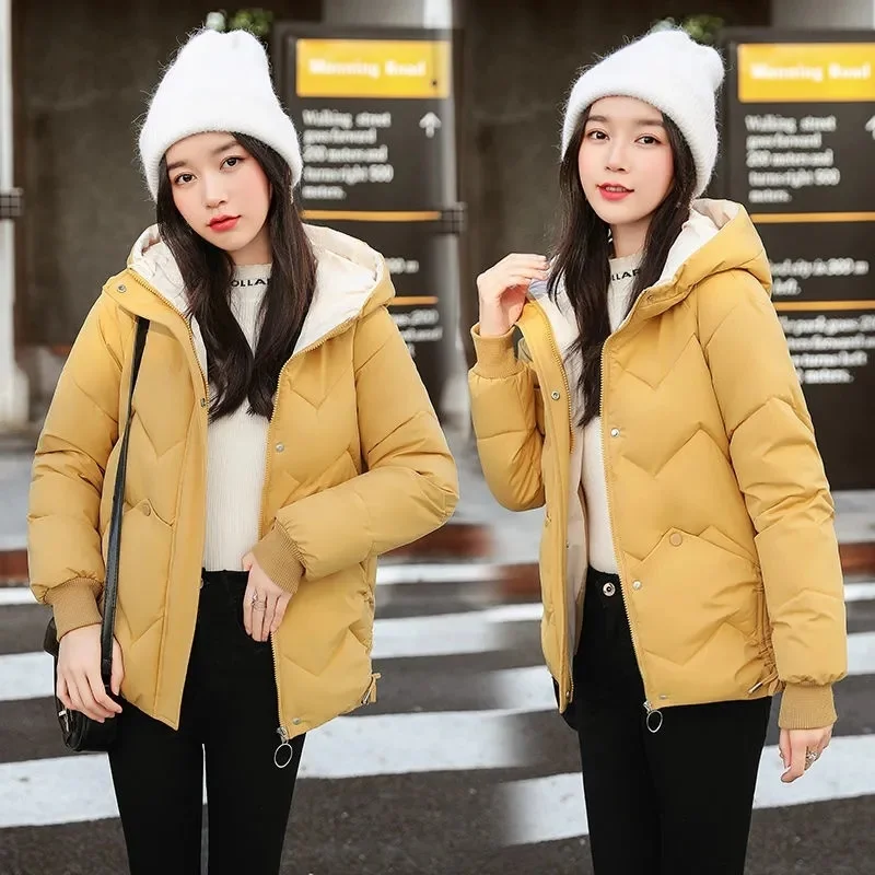 

2021 New Winter Jacket Women Hooded Female Warm Thicken Down Cotton Padded Jackets Loose Oversized Womens Short Parkas Coats