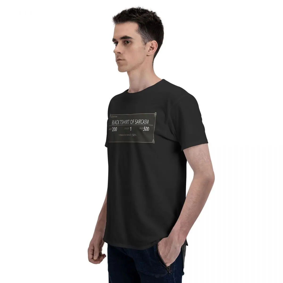 Модная черная футболка Skyrim от Sarcasm популярные футболки премиум-класса хлопковые