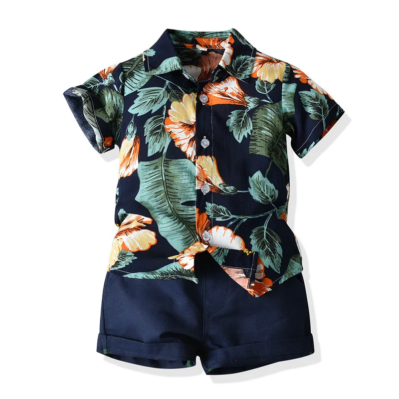 New Summer Cotton Baby Boys Clothing Set Shirt+Shorts Children 2pcs Set Outwear Hawaiian 2 4 6 Years Toddler Kids Beach Outfit