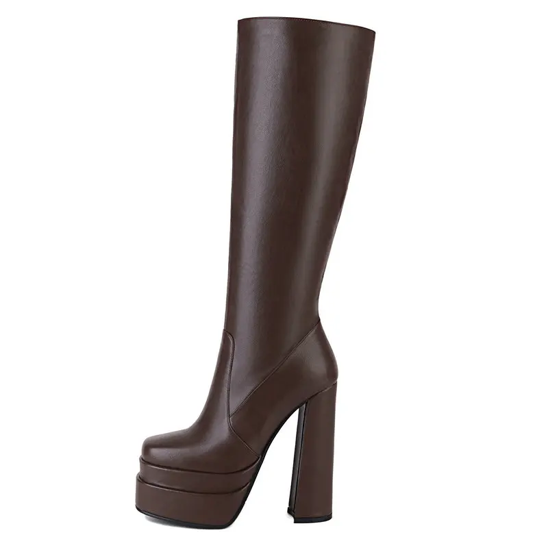 

Purple Green Pink Black White Brown Pink High Heels Platform Women Knee High Boots Ladies Autumn Winter Party Dress Shoes