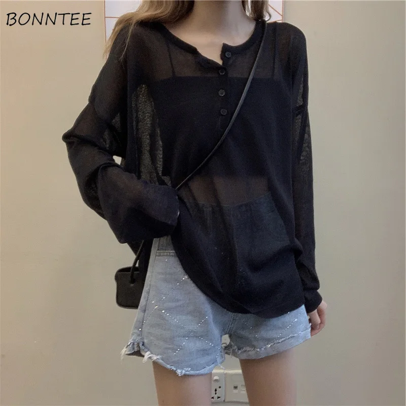 

Футболка женская Солнцезащитная с длинным рукавом, Модная тонкая свободная однотонная Базовая Универсальная Повседневная уютная стильная...