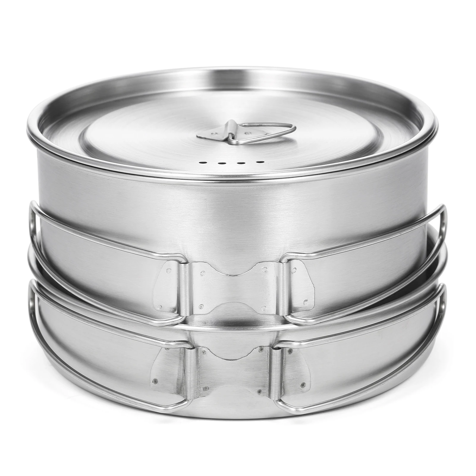 

TOMSHOO Camping Cookware Set Stainless Steel Pot Pan Cooking Set with Foldable Handles Mesh Carry Bag Tableware