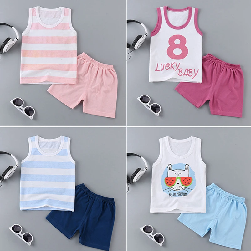 

Summer Children Vest Set Toddler Girl Clothes Baby Boy Birthday Girls Boutique Outfits Kid Sleeveless Sport Uniforms Jogger Suit