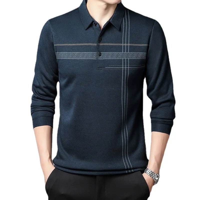 

New Men's T-Shirt Youth Stripe Long Sleeve Undercoat Fashion Casual Polo Shirt
