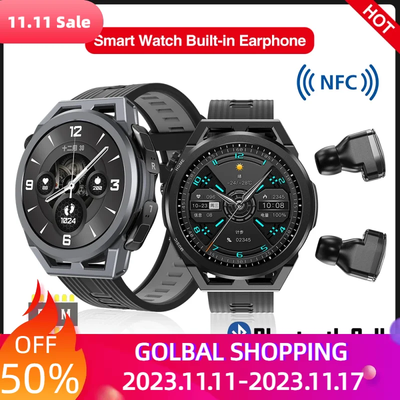 

New 2 In 1 Headset Blue Tooth Call Watch Enc Noise Reduction Earphone 4gb Memory Music Sports Men Women Nfc watch
