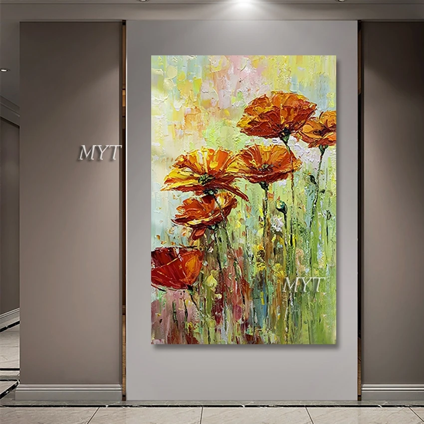 

Ручная роспись, палитра ножей, искусство цветов, картина на стену, современное искусство, демонстрация для украшения дома, без рамки