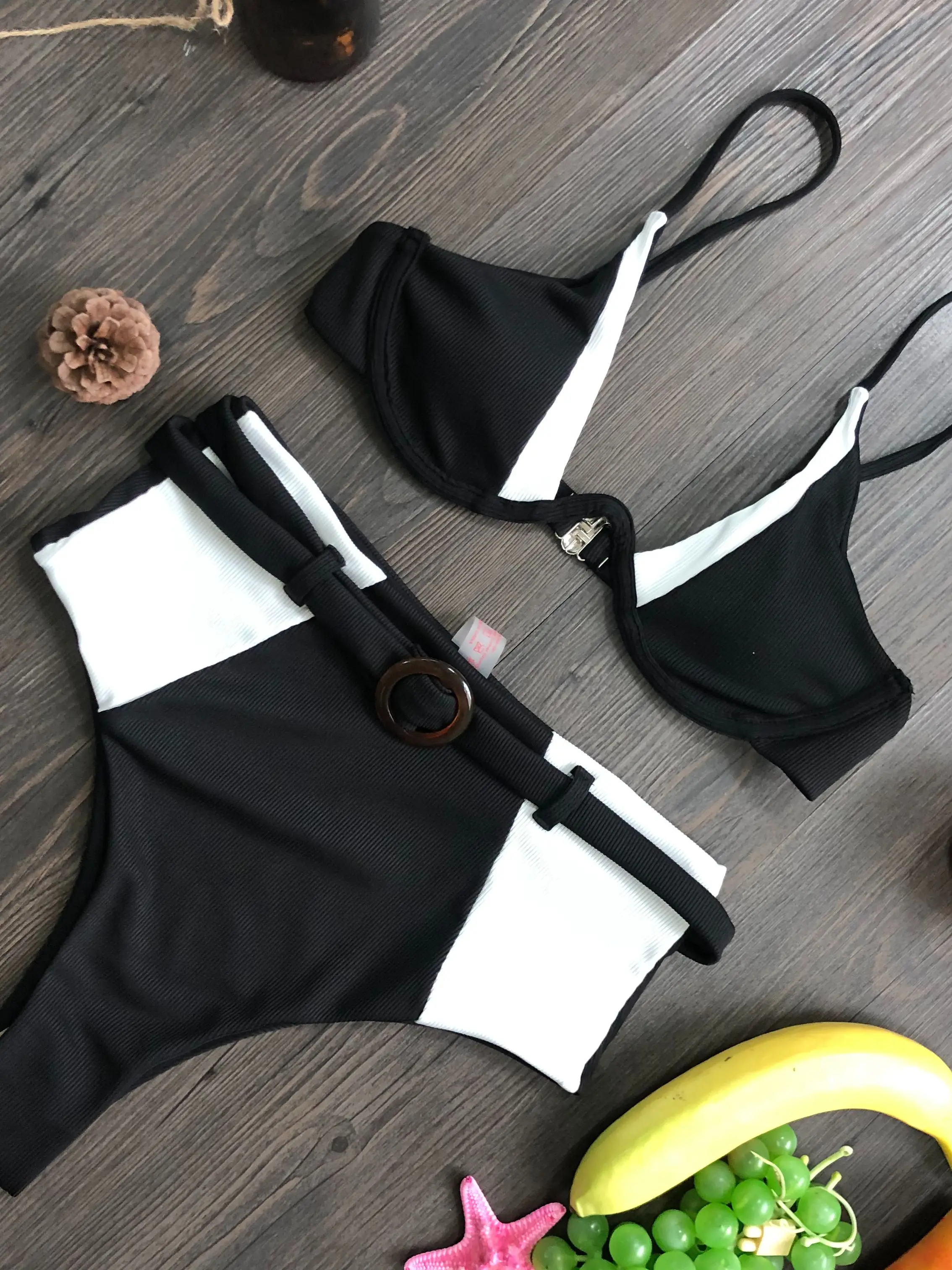 Бикини женское с высокой талией и V-образным вырезом цветочным принтом