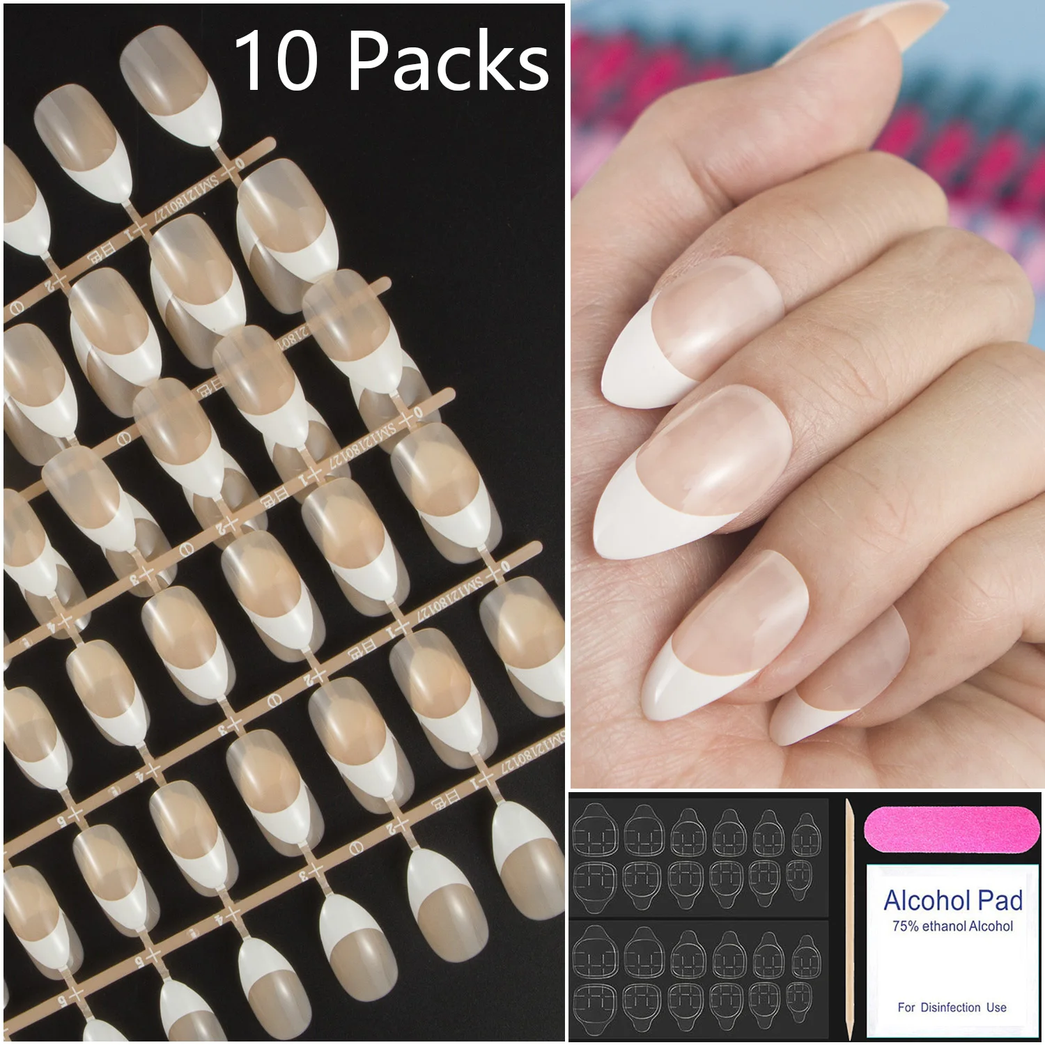 

With Nail Adhesives 10 Sets French False Stiletto Nail Press on Fake Nail Full Cover Short Length Nail DIY Cosas Nail Supplies