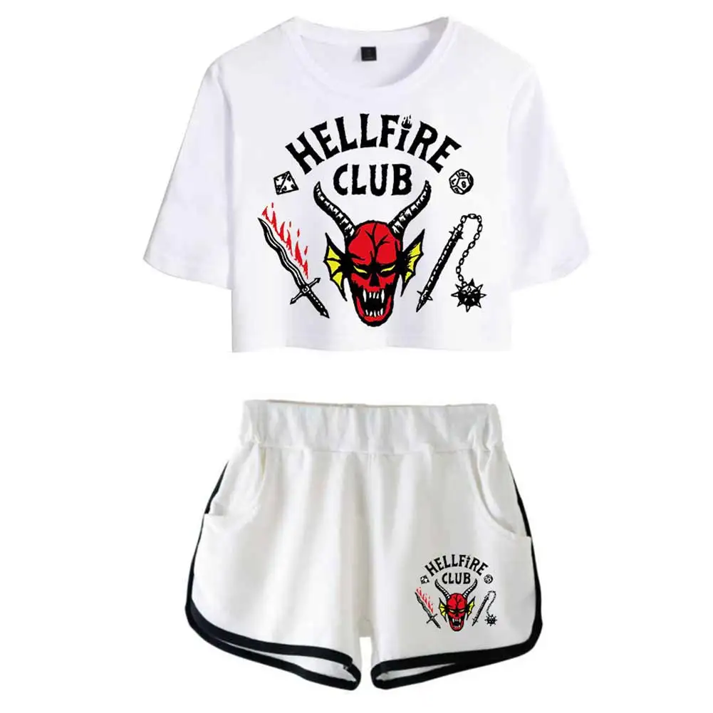 

Stranger Cos Things Hellfire Club Cospaly Costume 3D Print T-shirt Crop Top Shorts Set