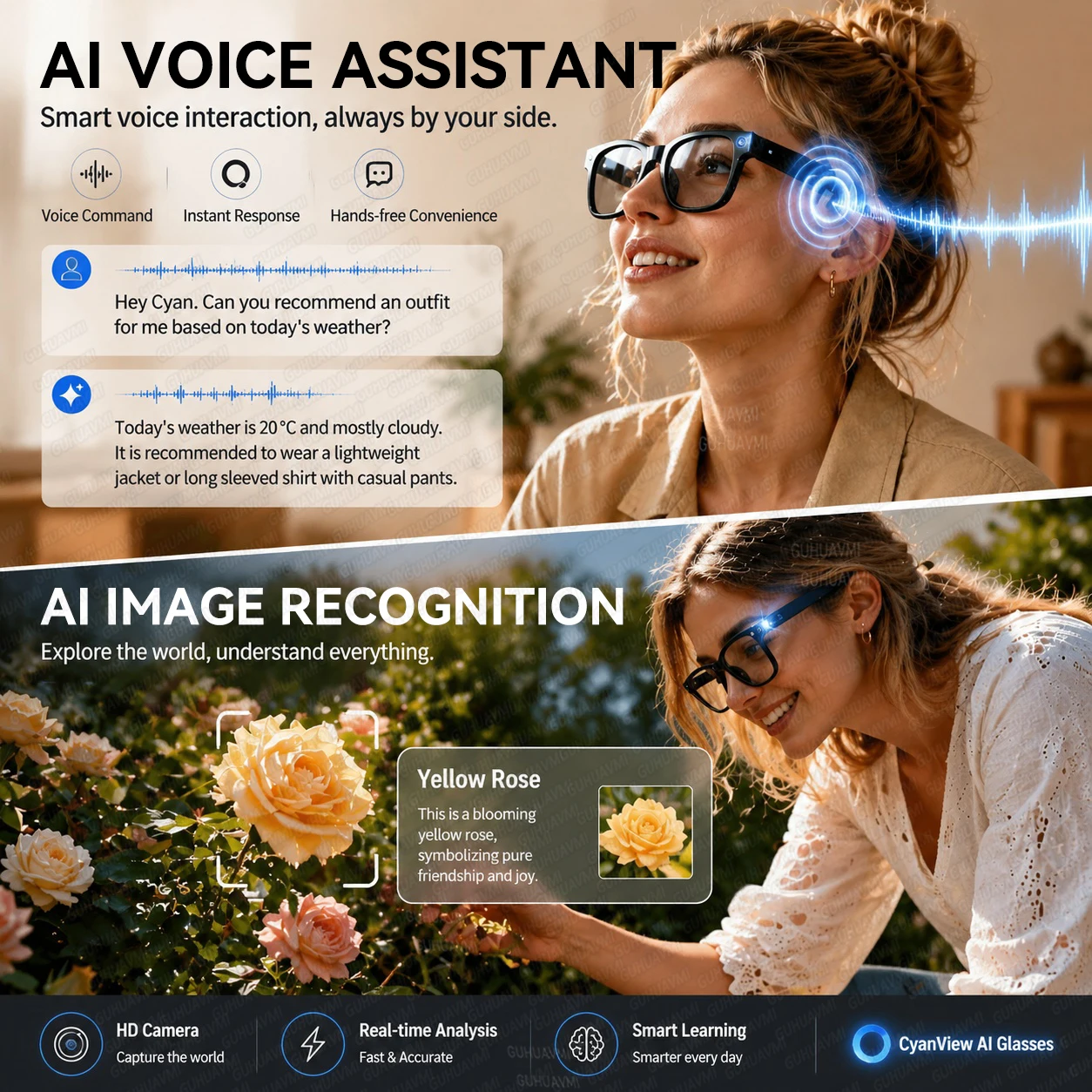 Новые умные очки для мужчин с HD-камерой 13 МП, распознаванием изображений AI, переводом, прямой трансляцией, Bluetooth 5.4, аудиофункциями и спортивными солнцезащитными очками (art.: 3920dc5dbebef) - 3920dc5dbebef