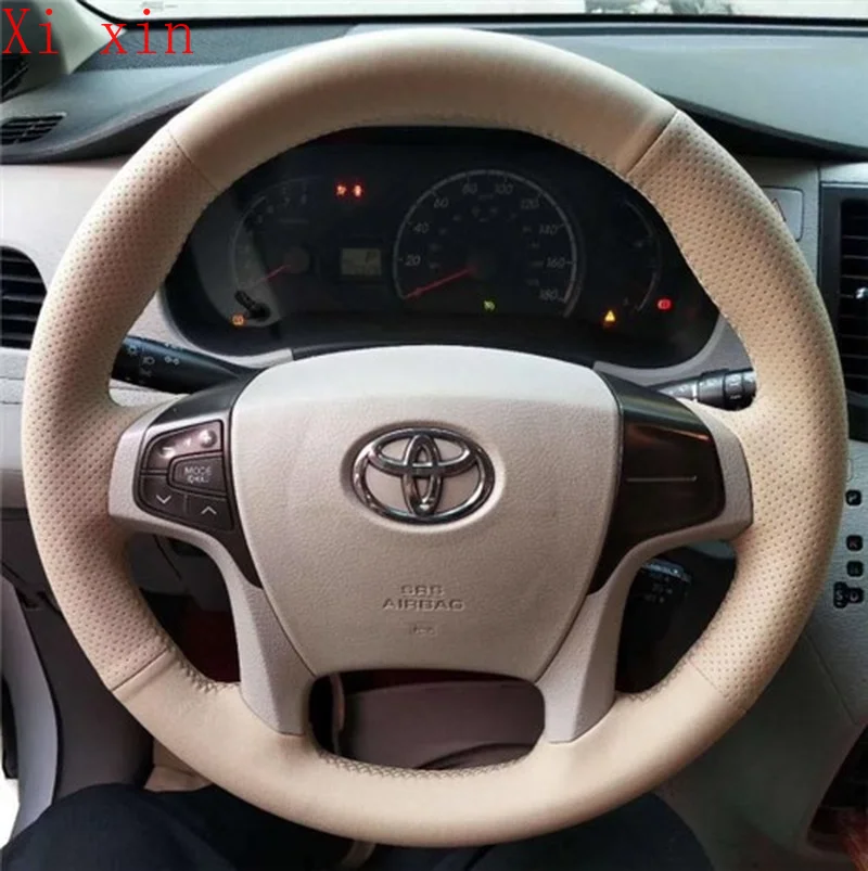 Funda de cuero personalizada para volante de Toyota Sienna Highlander, accesorios para interior de coche, cosido a mano