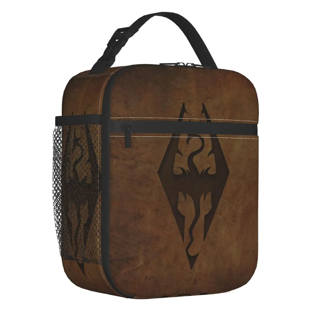 Skyrim Worn Leather Emboss Insulated Lunch Bag for Women Resuable Video Games Cooler Thermal Lunch Tote Kids School Children