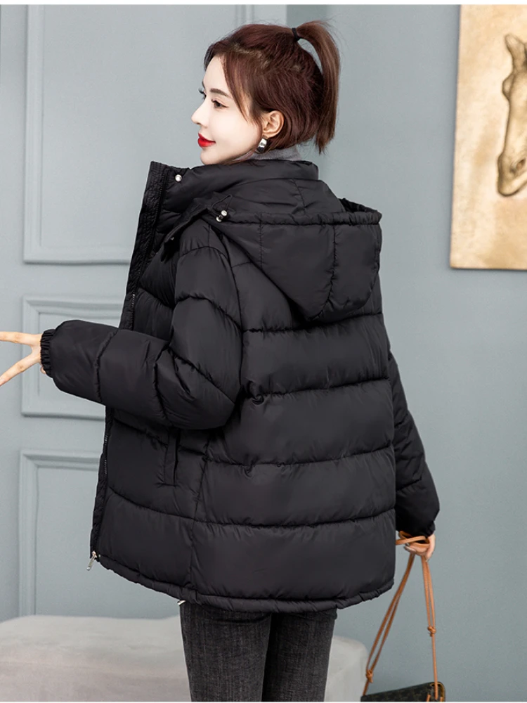 Women's Winter Jacket 2022 Fashion Coats Female Clothing Short Parkas Solid Hood Thickening Jackets Office Lady Coat Casual Tops