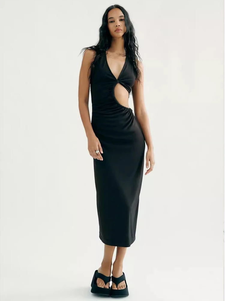 

PB&ZA womens black hollow-out decorative mini dress
