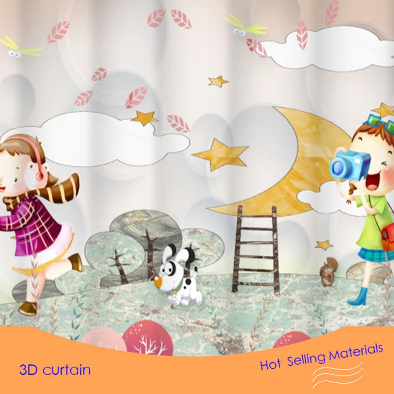 

Personalized cartoon children's pattern semi shading 3D curtain set is suitable for household curtains in living room and bedroo