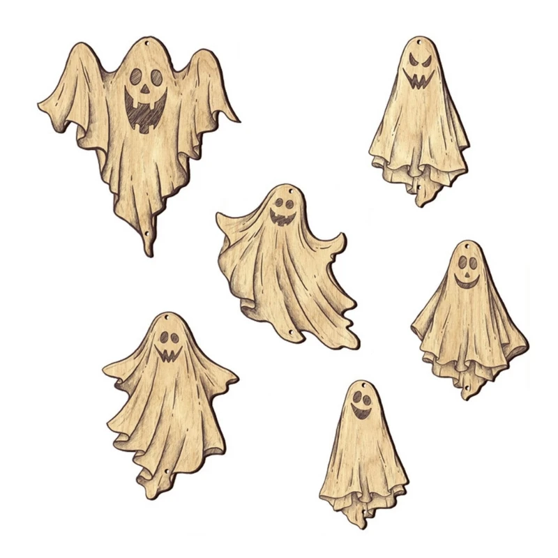 

1 Set Halloween Decorations Wood Craft Ornaments Pendants Wood Ghost Chips Living Room Bedroom Festival Party Decor