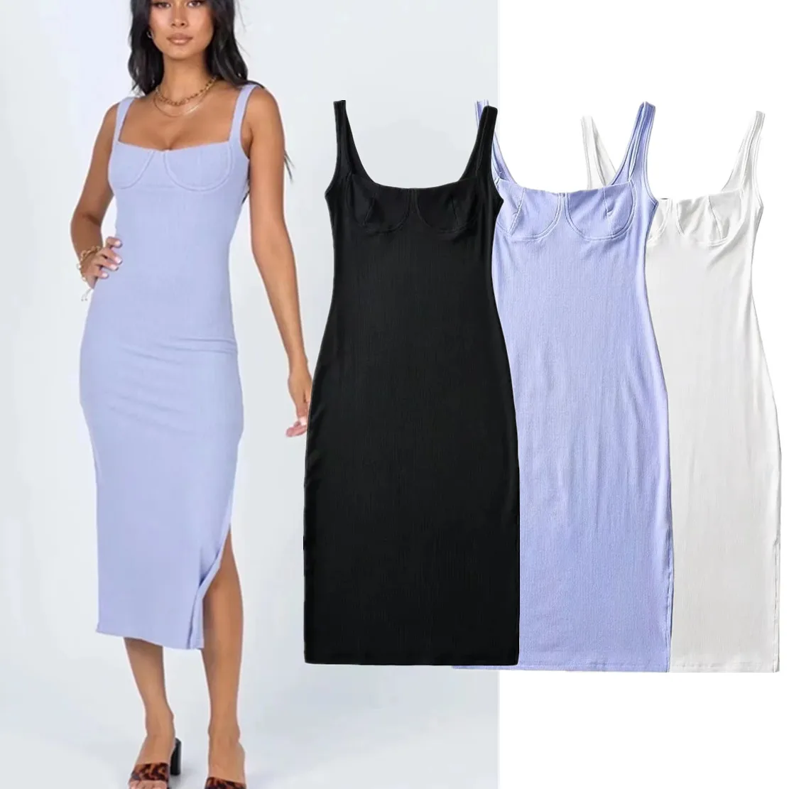 

Dave&Di Ins Blogger Vintage Knitted Dress Square Collar Sexy Sheath Dress Women