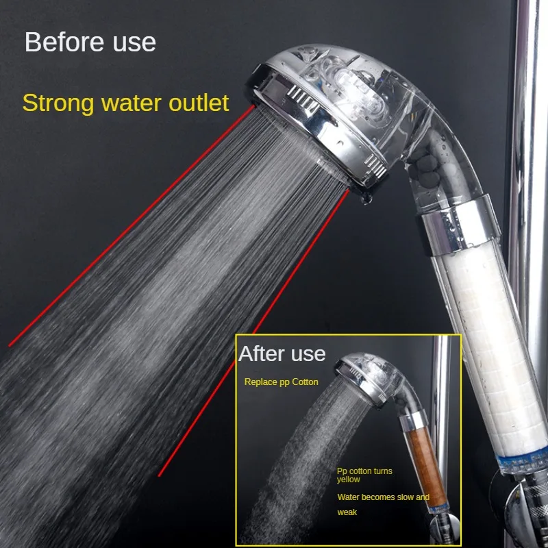 

Negative Ion Three-Speed Adjustment Triple Filter Booster Water-Saving Nozzle Pp Cotton Shower Head Handheld Removable Washable