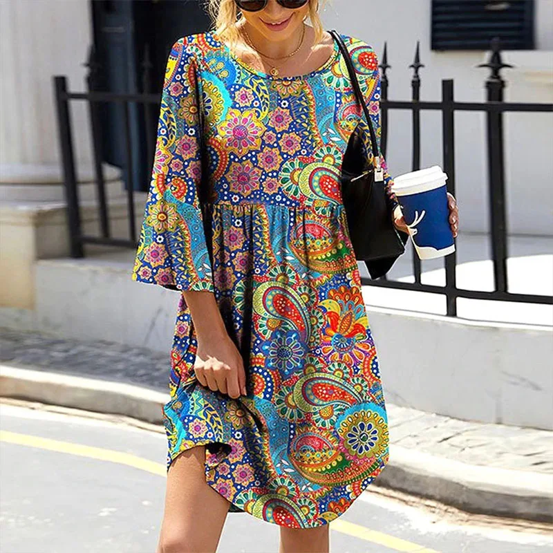 

2023 New Women's Elegant Sexy Sling Waist Print Dress