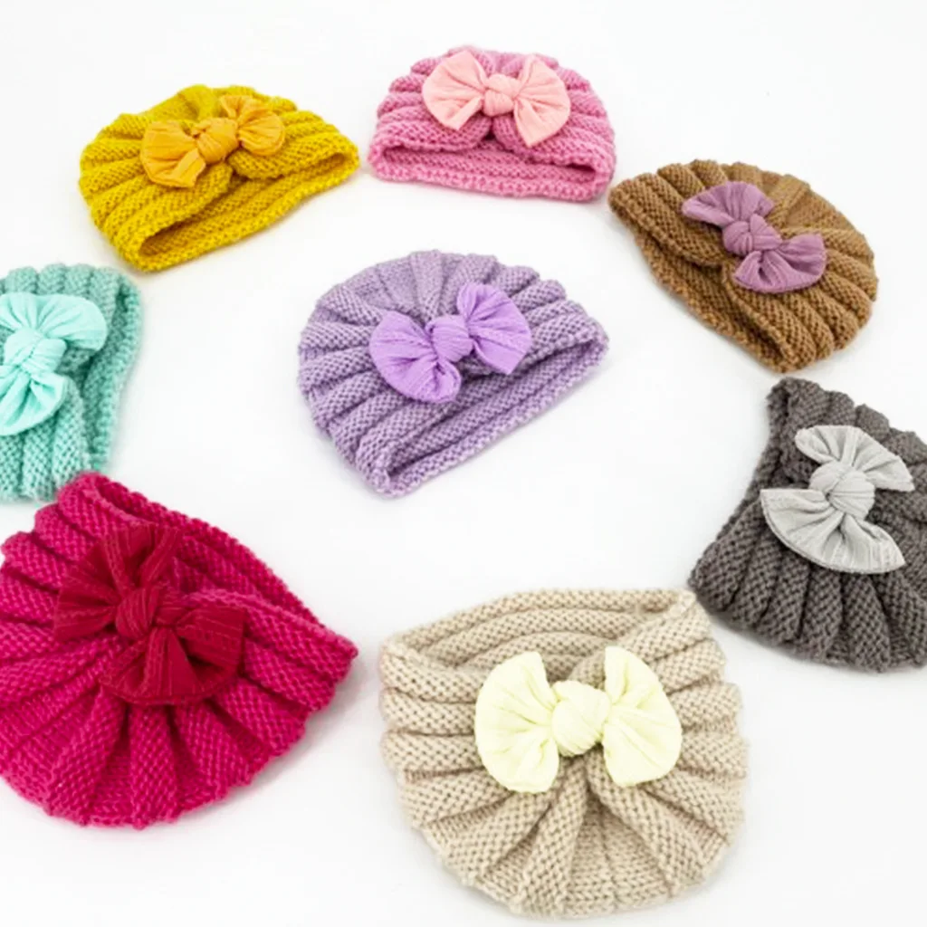 

Baby Hat Knitted Hats Cute Girls Bowknot Winter Warm Turban Knot Bonnet Infant Beanie Newborn Headwrap Cap Clothes Accessories