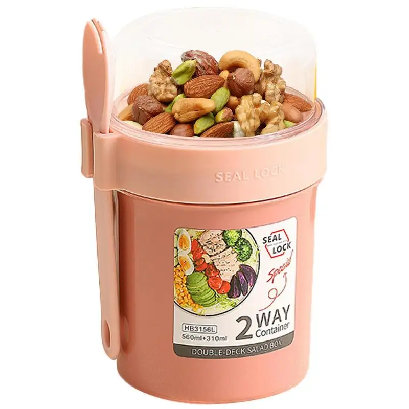 

Portable Lunch Box For Kids Food Grade PP Oatmeal Nut Yogurt Salad Cup With Fork Can Store 2 Kinds Of Food At The Same Time