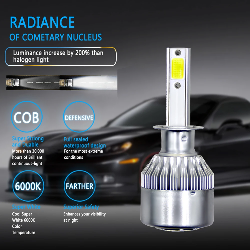 

1Pcs 12V C6 LED H4 Car Headlight H1 H3 H7 LED Bulb H11 H13 9004 9005 9006 9007 Auto Lamps IP68 Fog Lights 72W Headlamps 8000LM