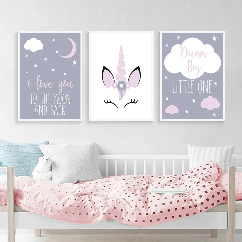 

Nursery Posters And Prints Star Moon Painting Cloud Print Unicorn Poster Nordic Wall Paintings Baby Kids Bedroom Decoration