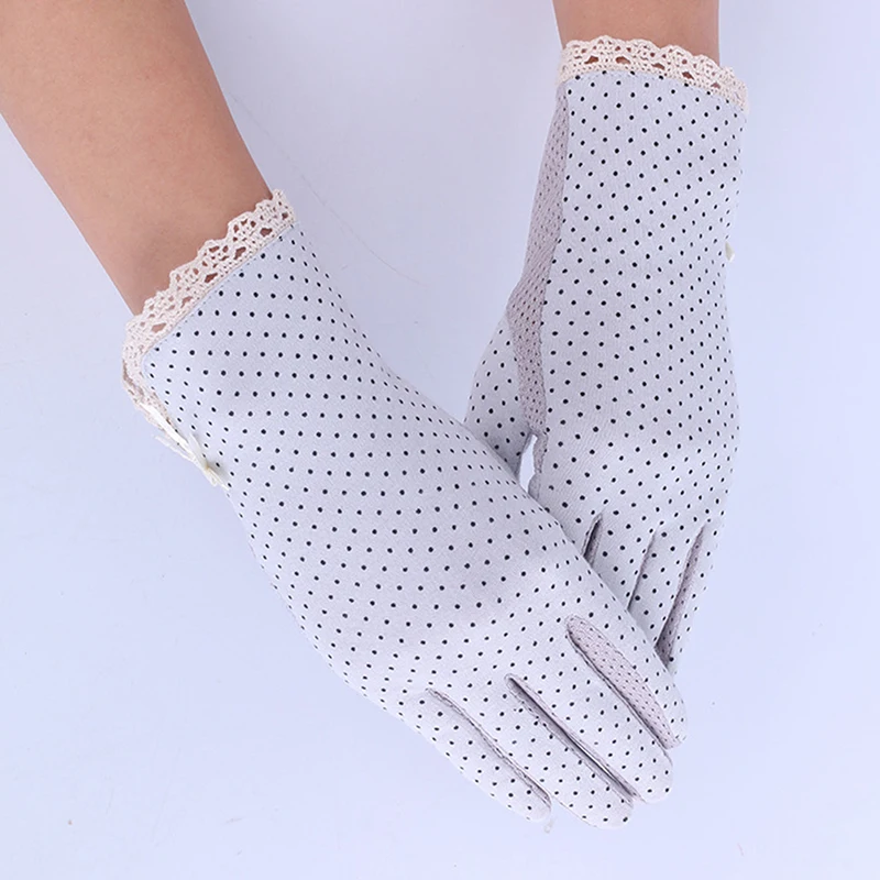 

sun protection gloves cotton summer gloves for women Dot bow women's thin female drive gloves suncreen Slip-resistant