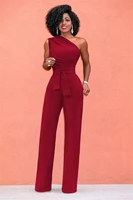 sexy one shoulder rompers women summer 2022 sleeveless belt wide leg elegant jumpsuit lady new bodycon jumpsuits white black