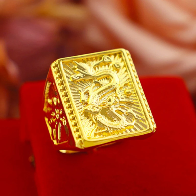 

Genuine 24K Gold Color Dragon Ring for Men Bro Domineering Thick Ring Oro Puro De 24k Color Ring Fine Jewelry Gifts Accessories