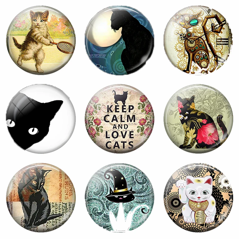

Keep Calm and Love Cats 30MM Fridge Magnet cartoon lucky Cat Glass Cabochon Magnetic Refrigerator Stickers Note Holder