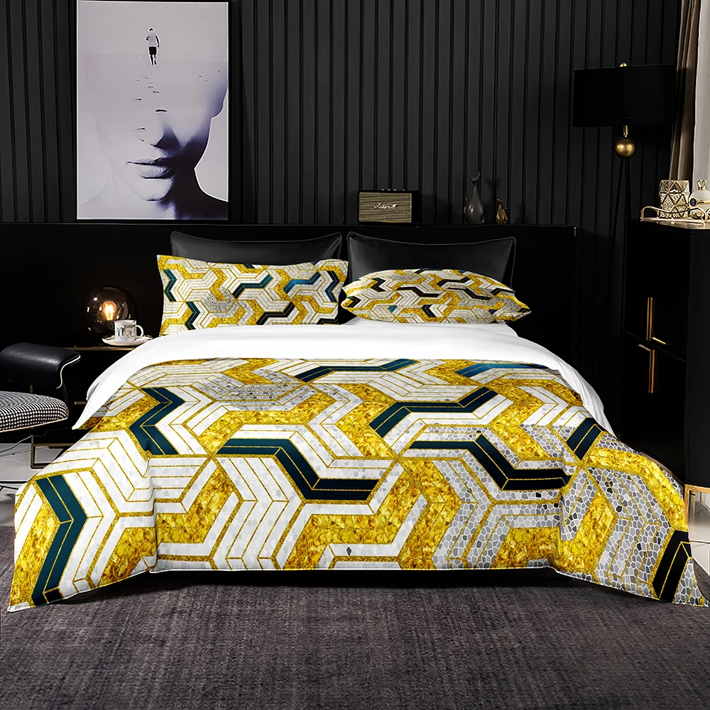 Роскошный комплект постельного белья с принтом призмы 2/3 шт. золотистый Черный
