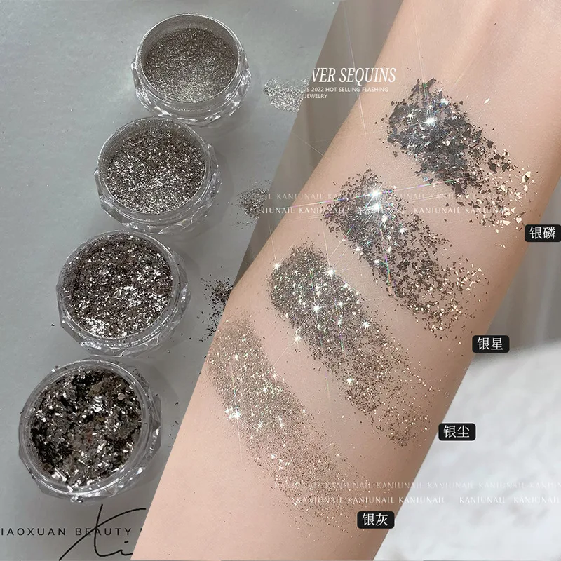 

4 Color Super Magic Mirror Silver Nail Glitter UV Gel Polish Chrome Pigment Dust Manicure Decorations DIY For Nails Opal Powder