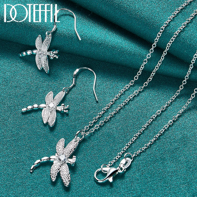 

DOTEFFIL 2pcs 925 Sterling Silver AAA Zircon Dragonfly Necklace Earring Set For Woman Wedding Engagement Party Fashion Jewelry