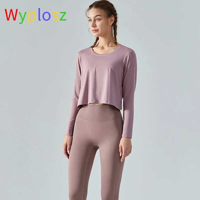 

Однотонная длинная рубашка Wyplosz для йоги, упражнений, тренировок, бега, фитнеса, быстросохнущие сексуальные предметы, складная вентиляция, з...