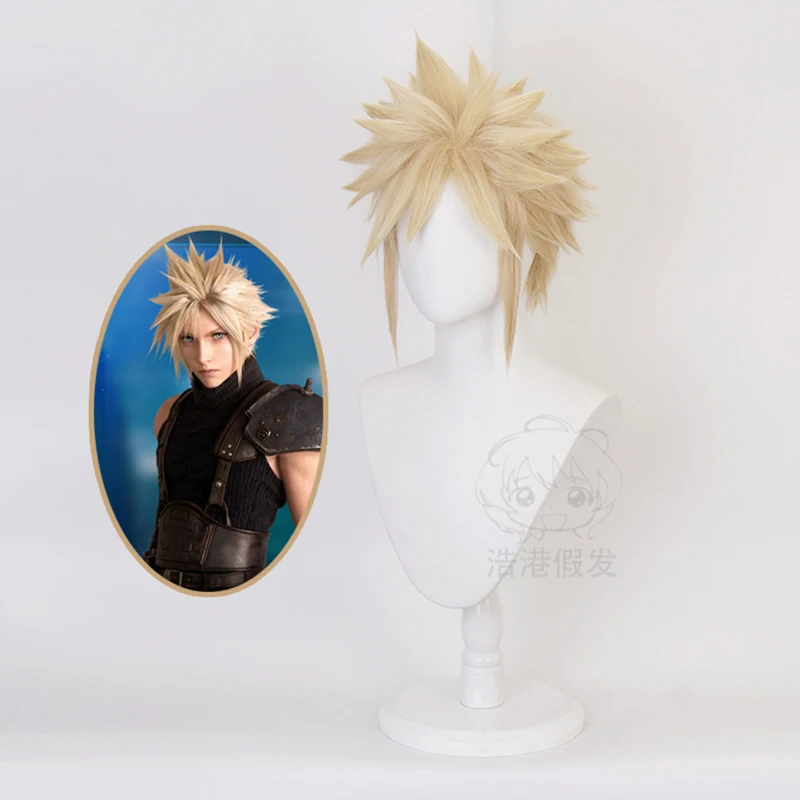 Anime Final Fantasy VII FF7 Cloud Strife Linen Blonde Cosplay Wigs Heat Resistant Hair Wig + Wig Cap